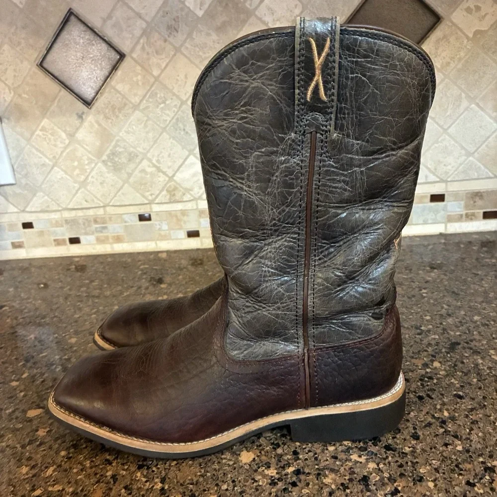 Twisted‎ X Youth 6M Boots Cognac Blue Western Square Toe Oil Rig Work Cowboy